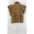 Crop top en dentelle au crochet de couleur marron clair